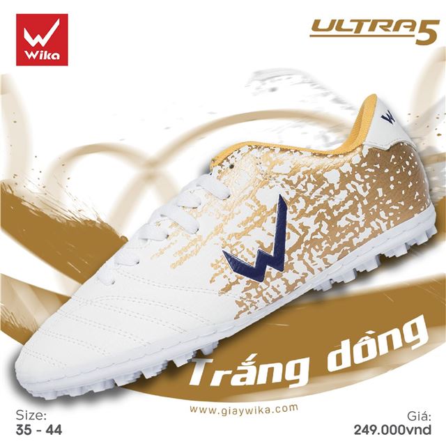 Giày bóng đá Wika Ultra 5 - Màu Trắng Đồng