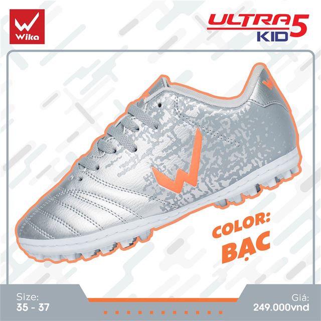 Giày bóng đá trẻ em Wika Ultra 5 Kid - Màu Bạc Xám