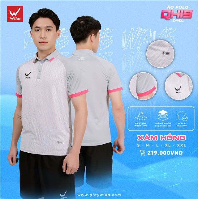 Áo Polo Wika Quang Hải QH19 Z-Vol Màu Xám Hồng