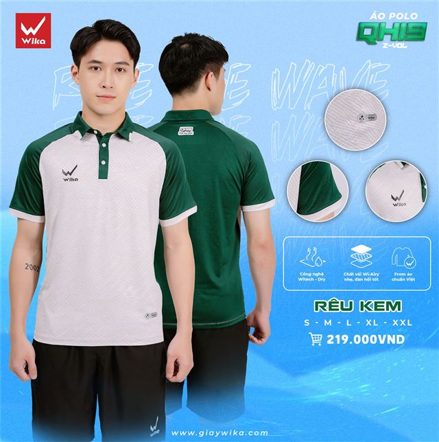 Áo Polo Wika Quang Hải QH19 Z-Vol Màu Rêu Kem