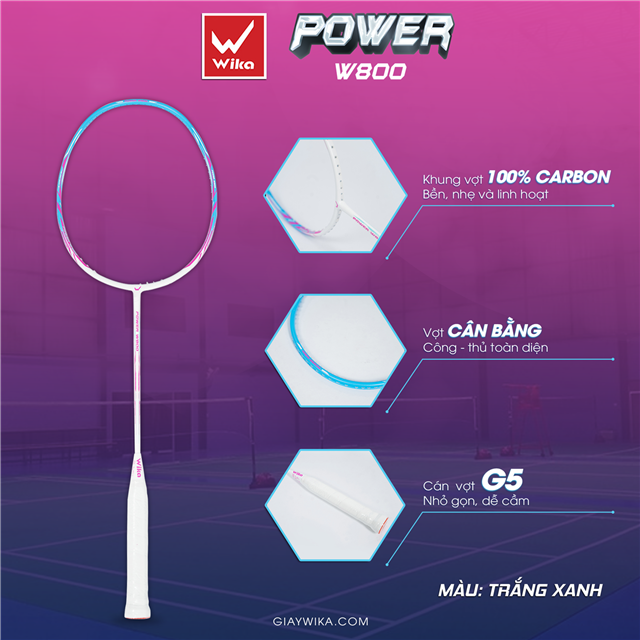 Vợt cầu lông Wika Power W800 - Màu Trắng Xanh