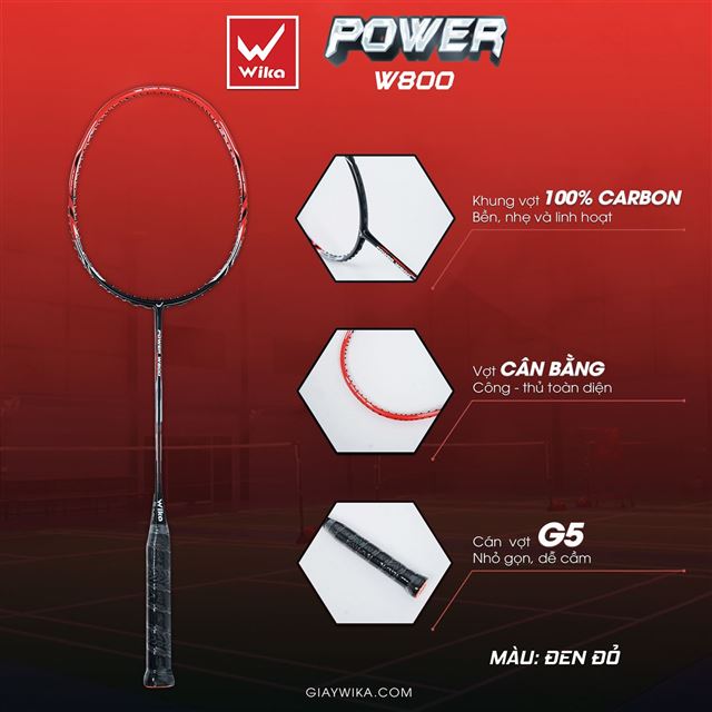 Vợt cầu lông Wika Power W800 - Màu Đen Đỏ