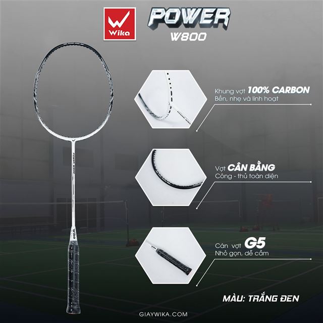 Vợt cầu lông Wika Power W800 - Màu Trắng Đen