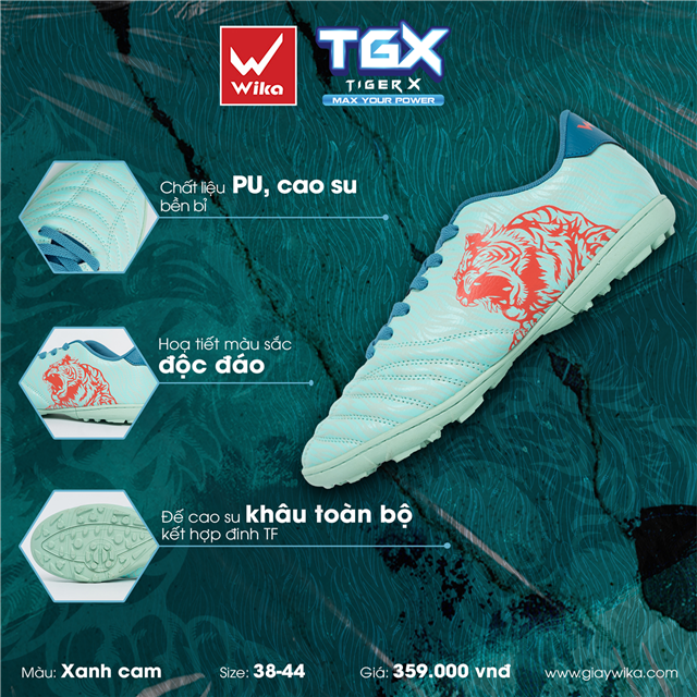 Giày bóng đá Wika TGX - Màu Xanh Cam