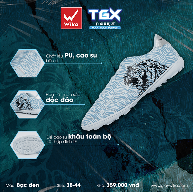 Giày bóng đá Wika TGX - Màu Bạc Đen