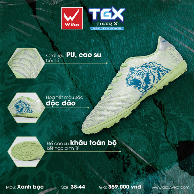 Giày bóng đá Wika TGX - Màu Xanh Bạc