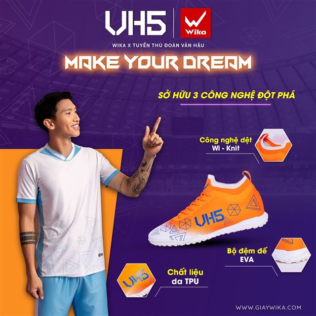 Giày bóng đá Wika Văn Hậu - Wika VH5 Màu Cam