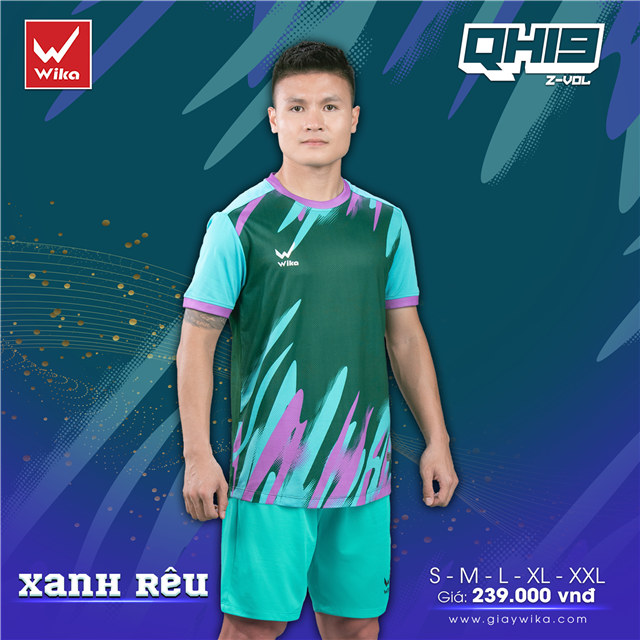 Áo bóng đá Wika Quang Hải QH19 Z-Vol màu Xanh Rêu