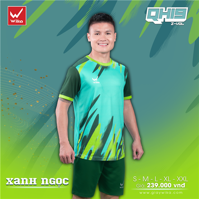 Áo bóng đá Wika Quang Hải QH19 Z-Vol màu Xanh Ngọc