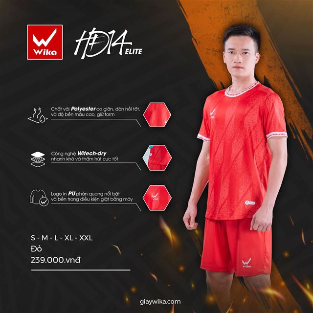 Áo bóng đá Wika Hoàng Đức HĐ14 Elite Màu Đỏ