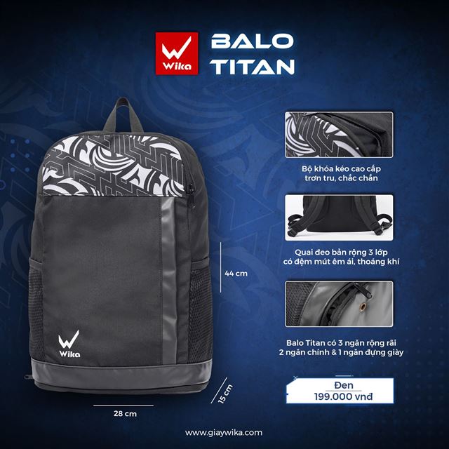 Balo thể thao Wika Titan - Màu Đen