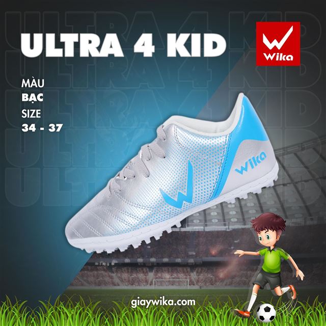 Giày bóng đá Wika Ultra 4 Kid - Màu Xanh Bạc