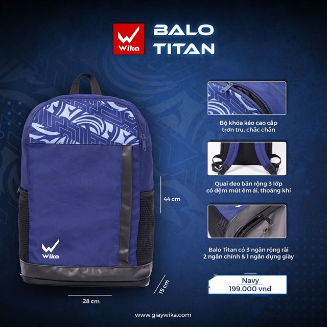  Balo thể thao Wika Titan - Màu Xanh Navy