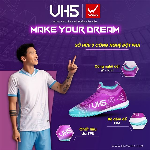 Giày bóng đá Wika Văn Hậu - Wika VH5 Màu Tím