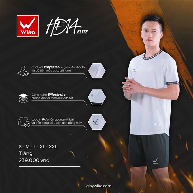 Áo bóng đá Wika Hoàng Đức HĐ14 Elite Màu Trắng