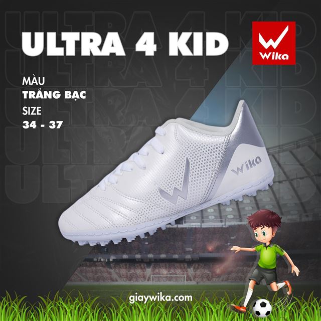 Giày đá bóng Wika Ultra 4 Kid - Màu Trắng Bạc