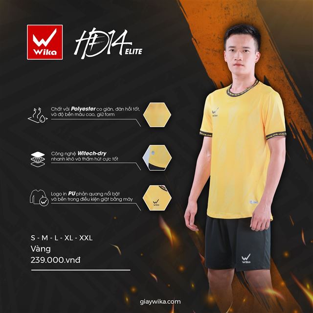 Áo bóng đá Wika Hoàng Đức HĐ14 Elite Màu Vàng