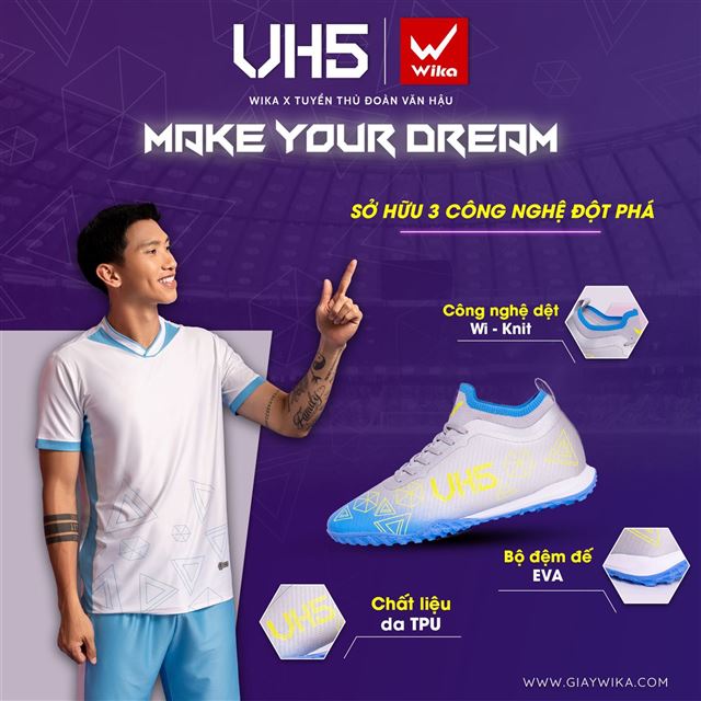 Giày bóng đá Wika Văn Hậu - Wika VH5 Màu Bạc