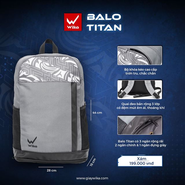  Balo thể thao Wika Titan - Màu Xám
