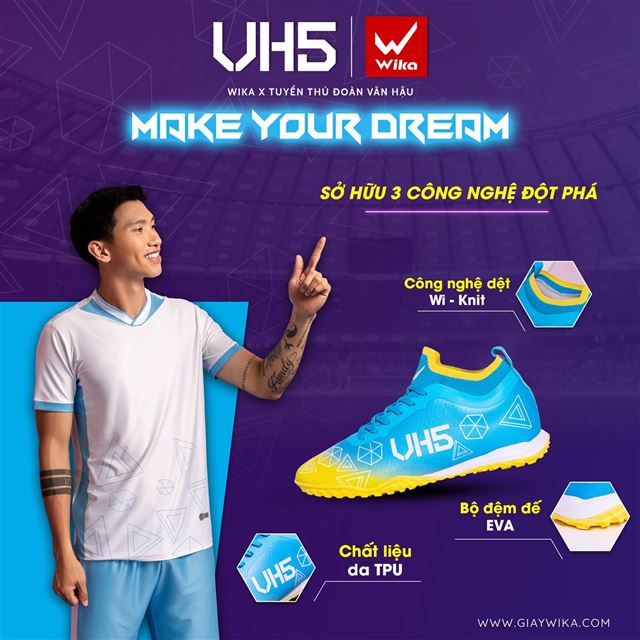 Giày bóng đá Wika Văn Hậu - Wika VH5 Màu Xanh Vàng