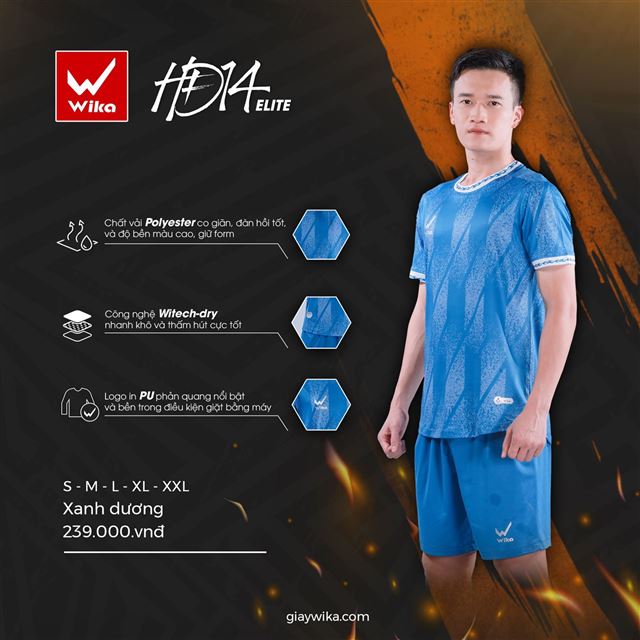 Áo bóng đá Wika Hoàng Đức HĐ14 Elite Màu Xanh Dương