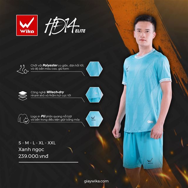 Áo bóng đá Wika Hoàng Đức HĐ14 Elite Màu Xanh Ngọc